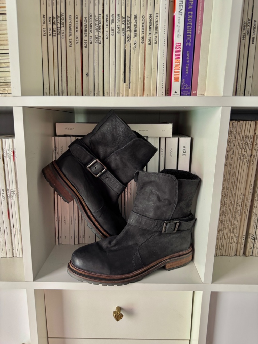 H by Hudson black leather motorcycle boots Nubuck chic moto buckle boot shoes - Picture 16 of 16
